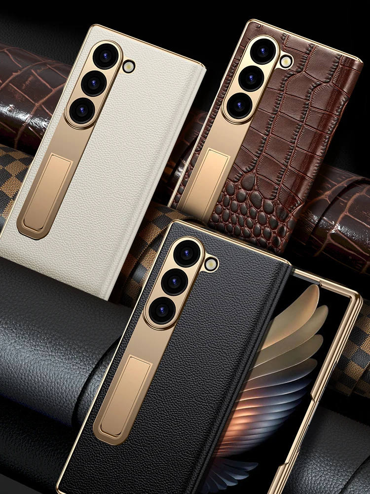 LANGSIDI Oryginalne Skórzane Etui Odporność na Wstrząsy do Samsung Galaxy Z Fold 3 4 5 6 7 8 Fold8 Ultra Magnetyczny Zawias Ochronny Pokrowiec z Funkcją Stojaka — zdjęcie produktu 7