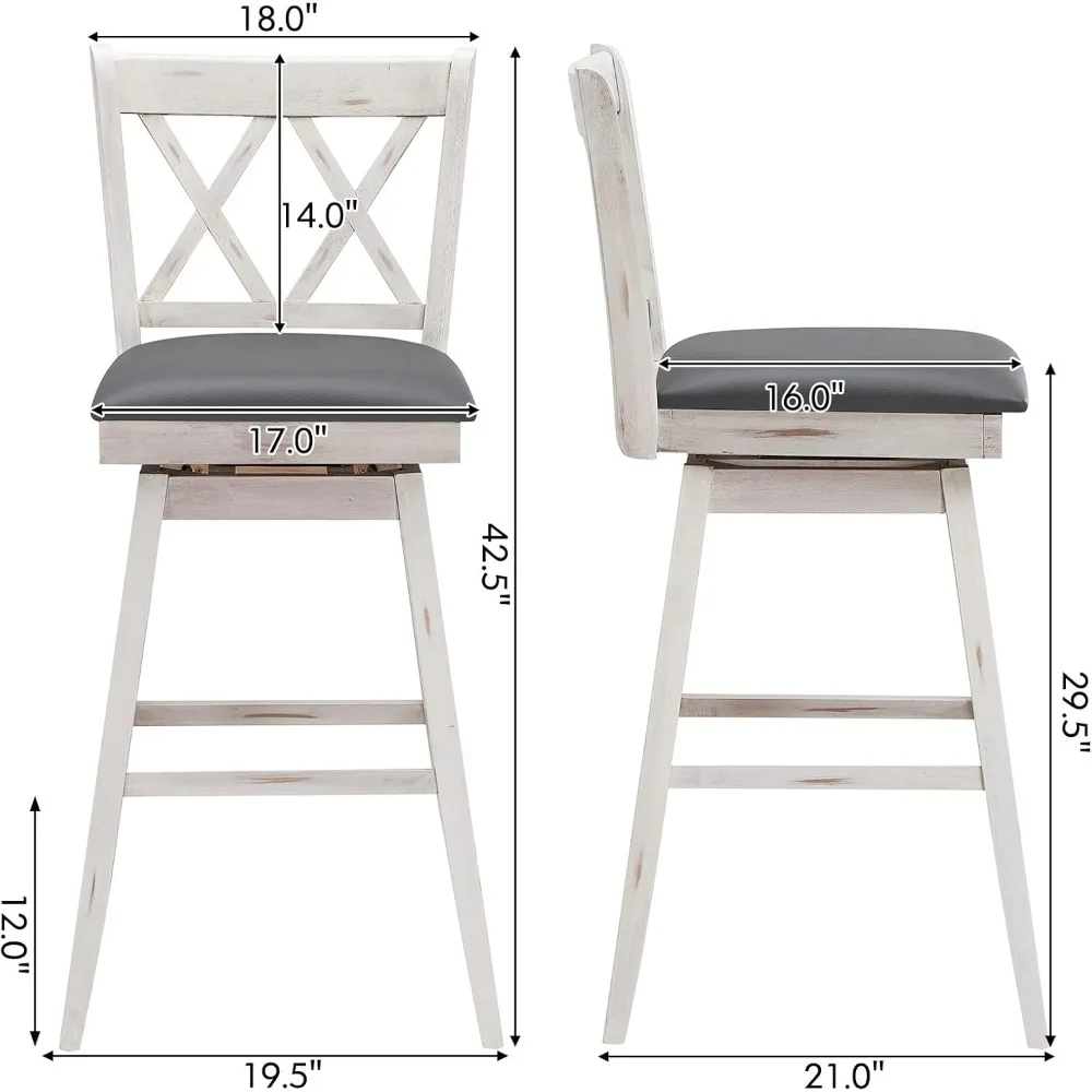 Conjunto de 4 bancos de bar, 360 ° Banco de bar giratório de 29,5 polegadas com apoio para os pés, almofada estofada e encosto ergonômico