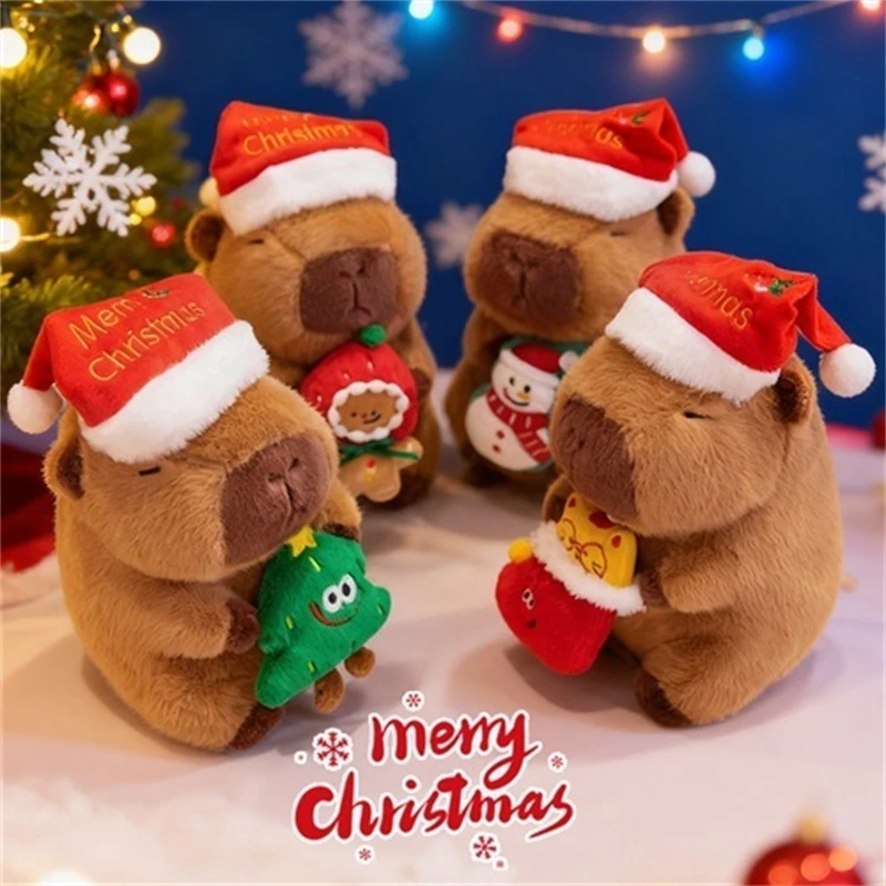 

Capybara Plush Toy Cute Christmas Soft Stuffed Companion Comfort Doll Holiday Home Display Table Decor Gift For Kids Teens Women