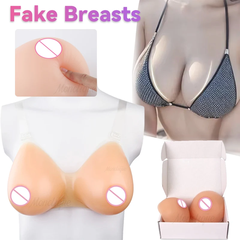 

Silicone Prosthesis Fake Breasts with Shoulder Strap Realistic Self-adhesive Fake Boobs for Mastectomy Crossdresser Shemale Use