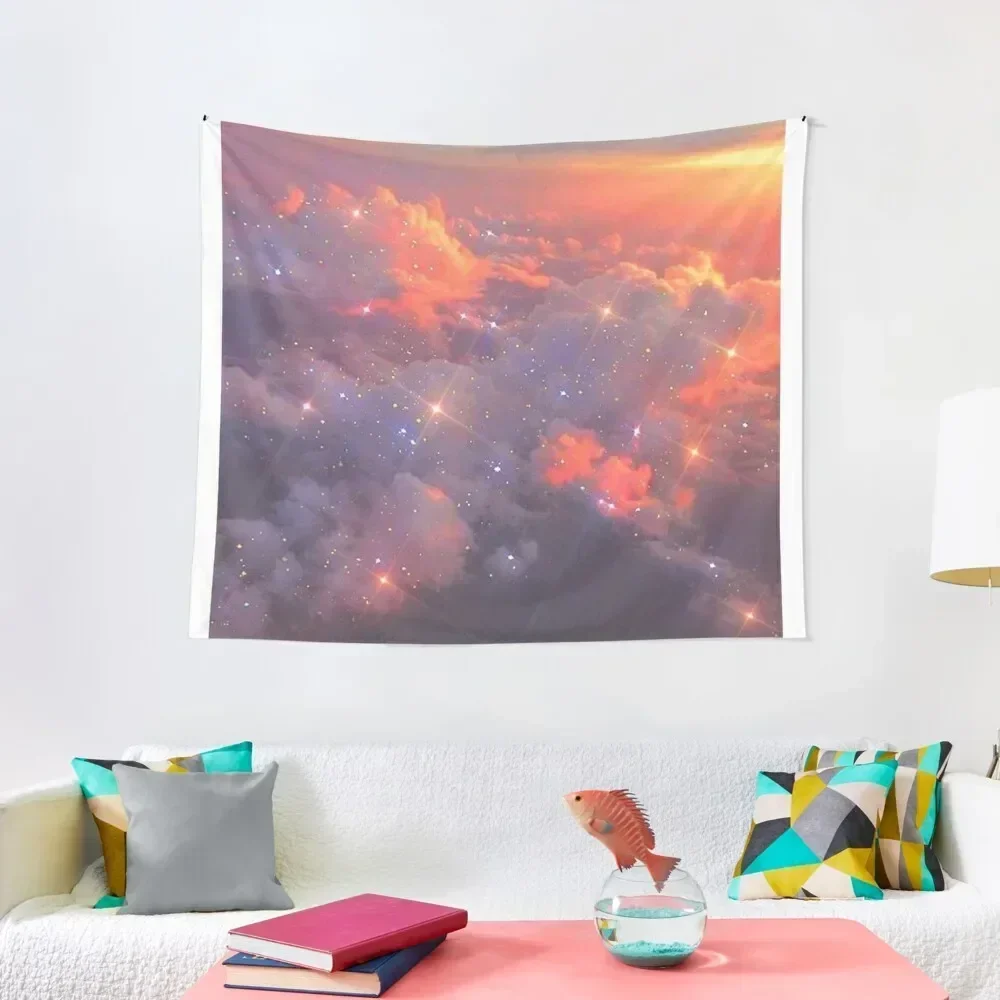 

Aesthetically pleasing sparkly cotton candy clouds sunset sky Tapestry Wall Carpet Decor Home Tapestry