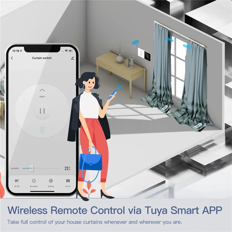 

Y51A-Tuya Wi-Fi RF433 2,5D дуговой переключатель для штор, стеклянная сенсорная панель для рулонных жалюзи, переключатель умного приложения, беспроводной Alexa