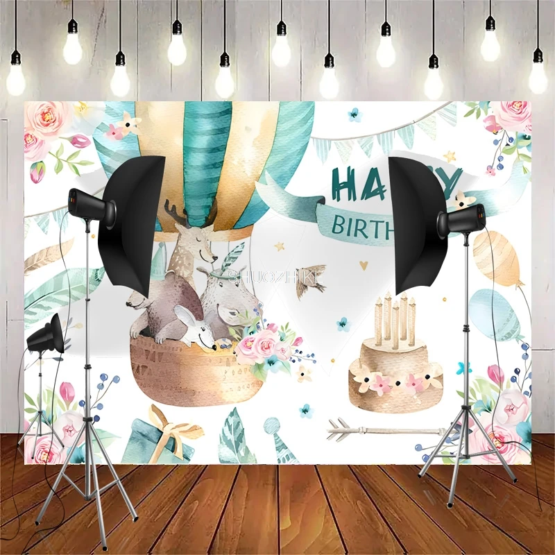 

Happy Birthday Party Wild One Photography Backdrops Props Newborn Baby Animals Elephant Safari Photo Studio Background WP-36