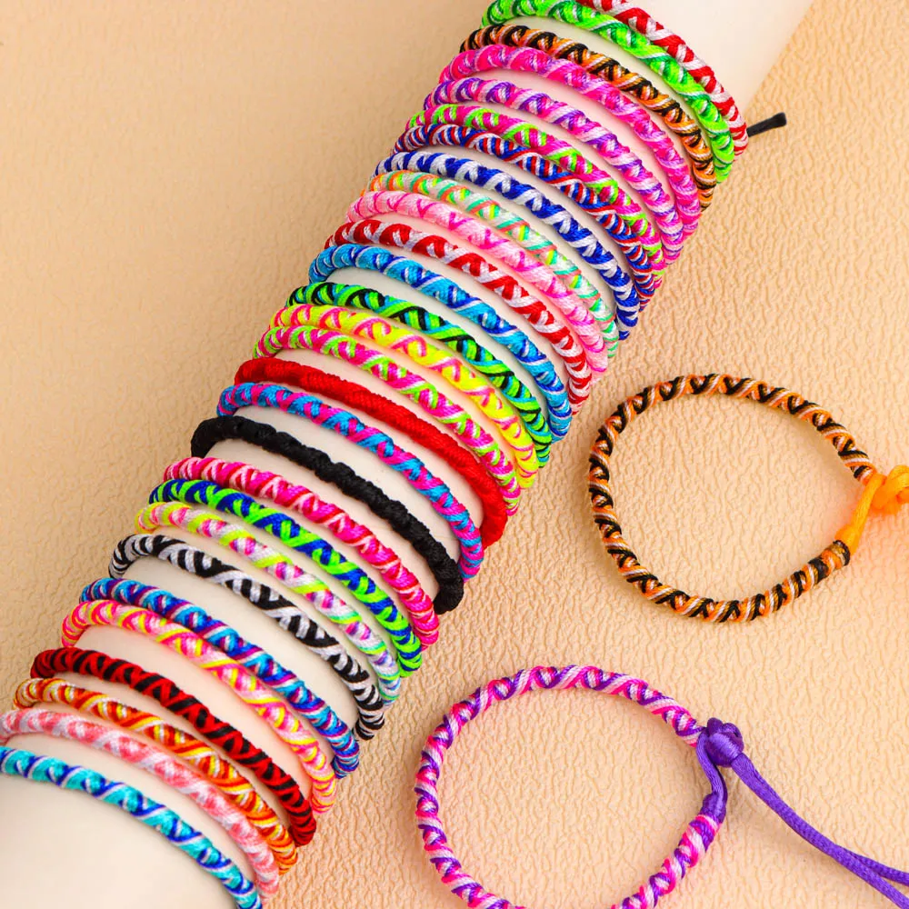 10Pcs/Lot Multicolor Vintage Style Friendship Braided Rope Cuff Adjustable Bracelets Wristband Jewelry For Women Men Lovers Gift