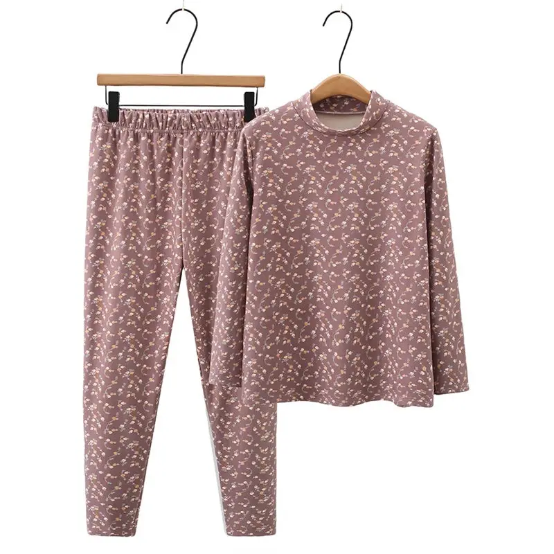 Autumn And Winter Floral Fleece Set For Middle Elderly Mom Round Neck Thickened Tops Trousers Large Size Warm Two Piece z3552