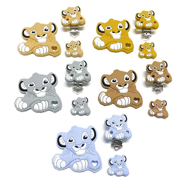 1set Silicone Cartoon Simba Beads Baby Silicone DIY Nursing Necklace Pacifier Clips Jewelry Accessories