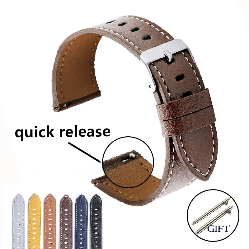 Leather Watch straps 20mm 22mm Quick Release Watchband for Smartwatch band for men Brown Black Blue Gray Yellow Bracelet Belts