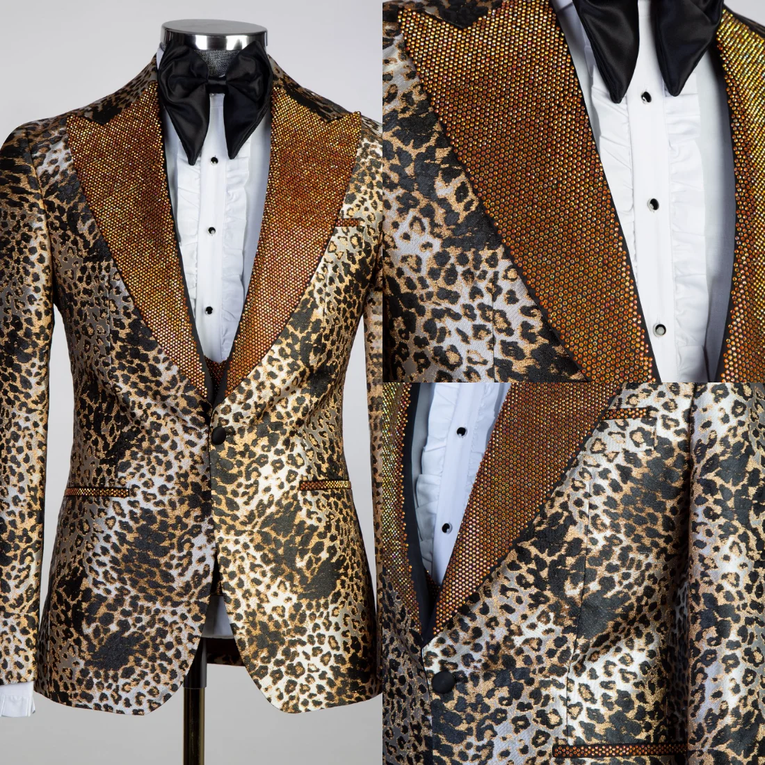 Modern Leopard Men Jacket For Wedding Hot Fix Peaked Lapel Single Breasted Blazer Business Party Prom Custom Made Only Coat