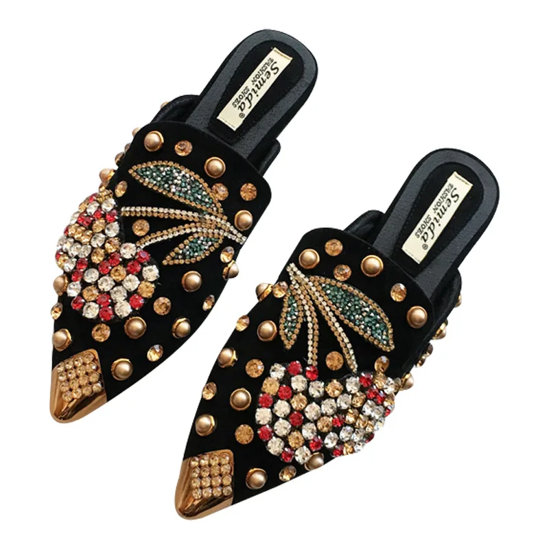 

Women's Slippers,New Pointed Flat Shoes Ladies Summer Sandals with Rhinestone Designs Casual Daily Wear Female