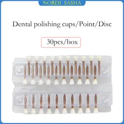 Dental polimento Disc Set, Polimento Cup, Ponto Sistema de Acabamento, Redução Bruta Contorno, Mandril Stripes, Odontologia Rebolo, 30 pcs