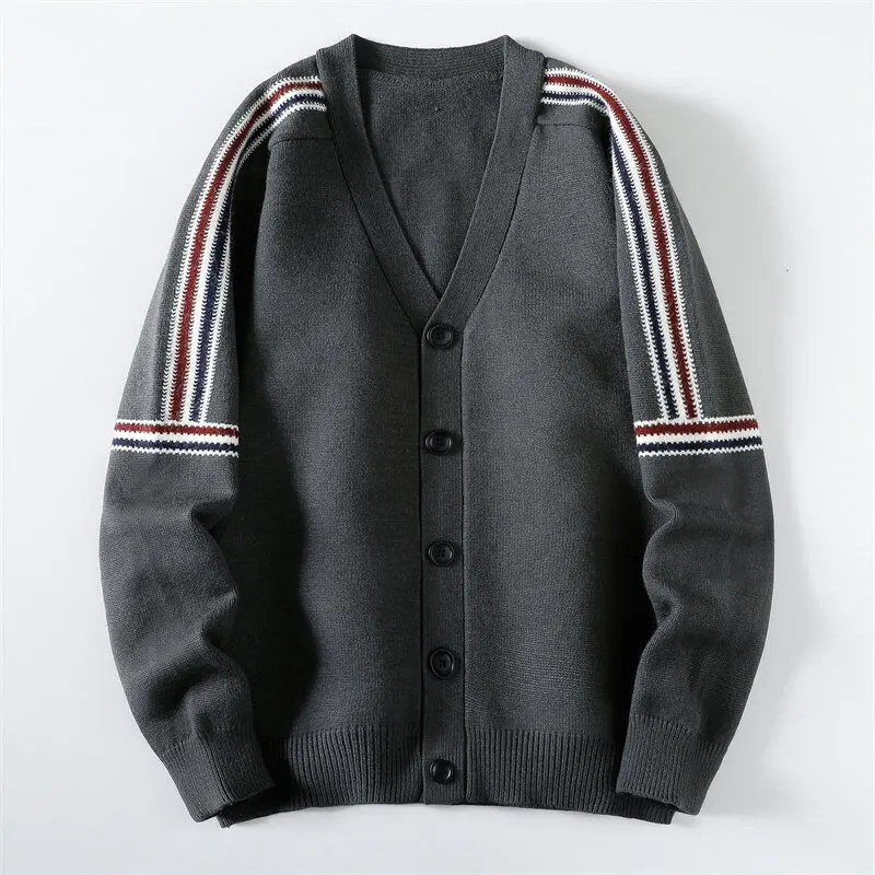 

Men's V-neck Knitting Cardigan Color Blocked Striped Knitted Jacquard Coats Fashion Simplicity Knitwear Tops Social Men Clothing