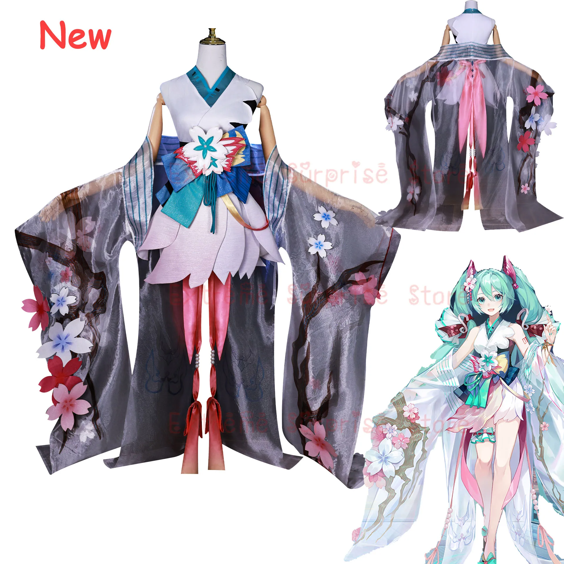 Game Onmyoji Miku Cosplay Costume Linkage SSR Skin Full Set Miku Cosplay Dress Wig Outfit Uniform Prop For Women