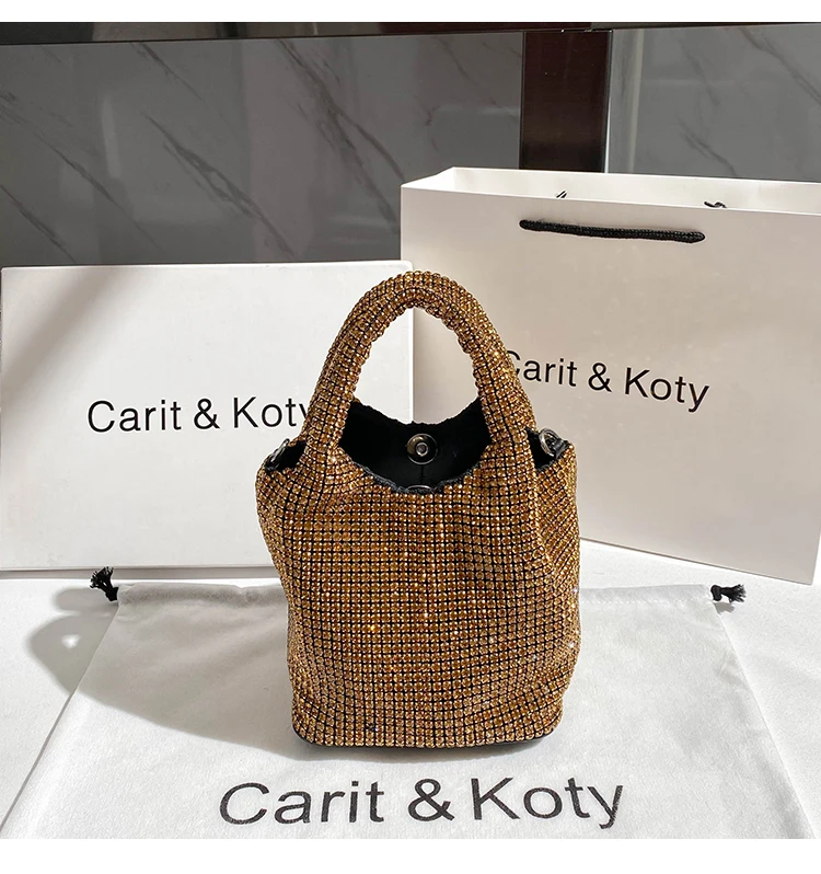 Wedding Party Bling Shiny Evening Clutch Bag Women's Handbag Crystal Rhinestones Diamond Bucket Purse Shoulder Messenger Bag