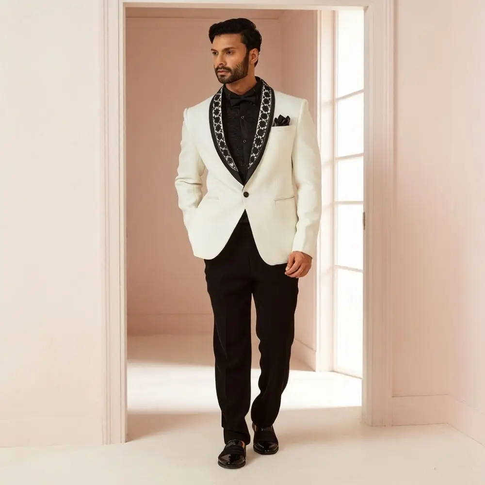 Suits for Men Yellow Slim Fit 2 Pieces Single Breasted Wedding Prom Mix Match Luxury Beaded Custom Groom Outdoor Tuxedo 2026