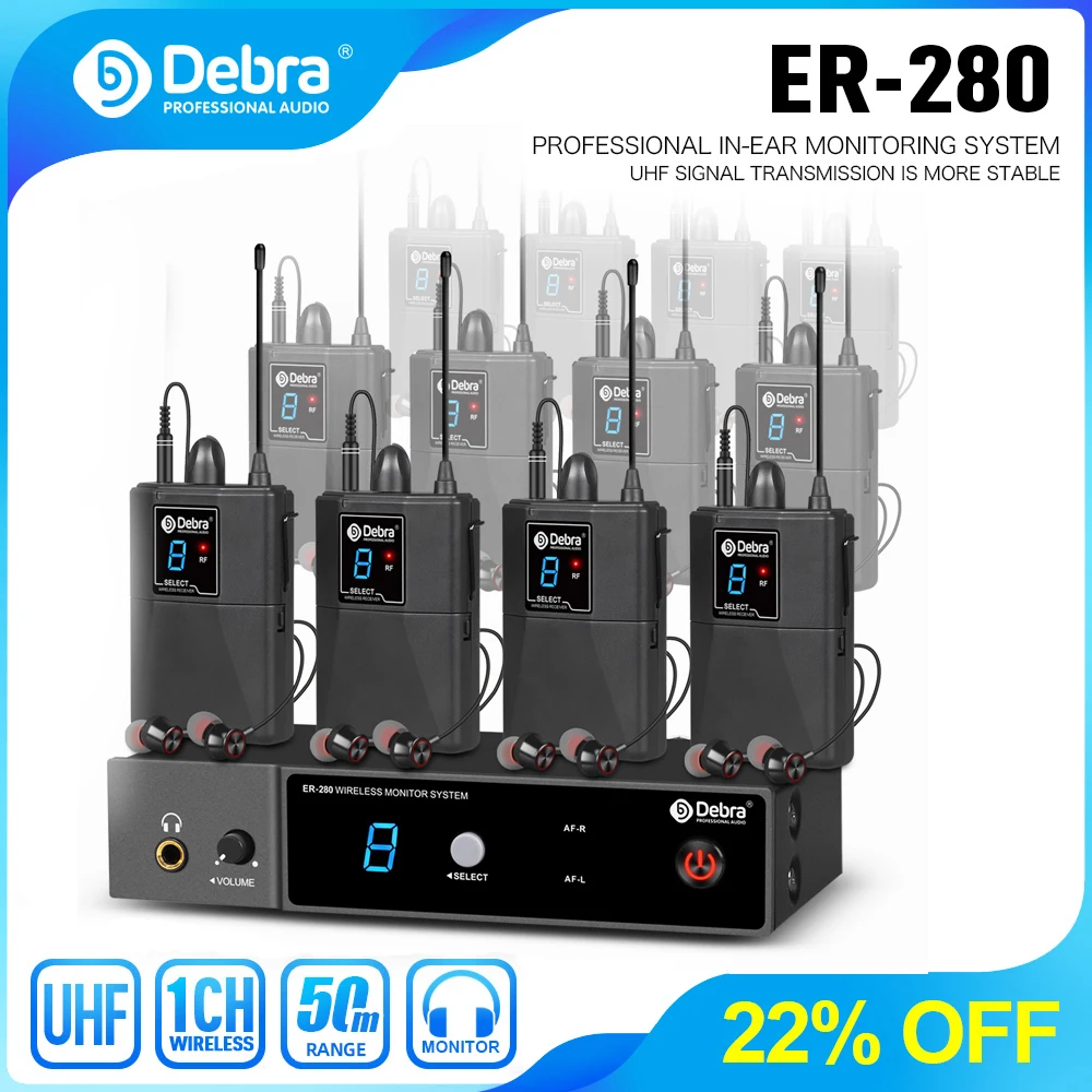 Debra UHF In-Ear Monitoring Wireless System Stage Monitor Channel With Multiple Transmitter For Small Concerts And Home Theater