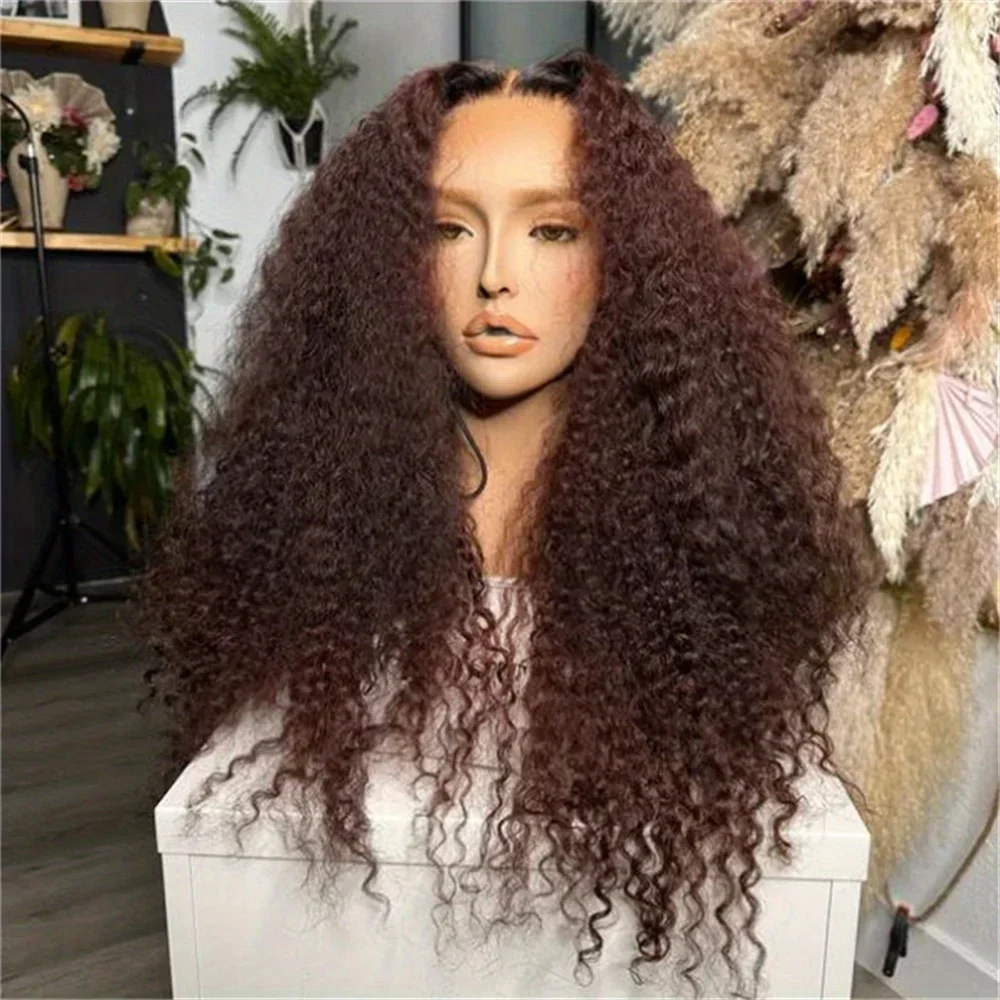 

Коричневые кудрявые парики с эффектом кинки-карли, 26 дюймов, плотность 180%, 13*4*1, с кружевной передней частью, для женщин, с детским волосом, из синтетического волокна, для повседневной носки