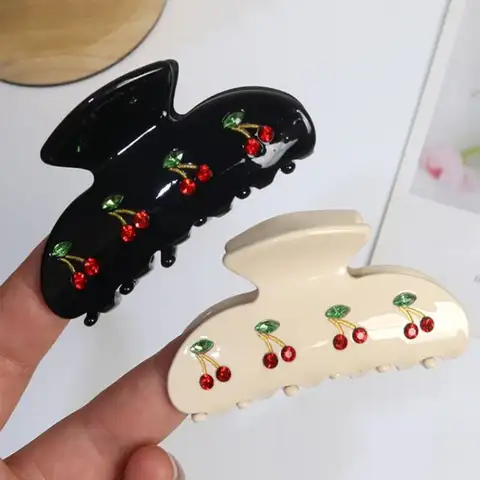 우아한 심플 헤어 클립 템퍼러먼트 체리 글리터 그랩 클립, 중간 상어 클립, 머리 장식 패션 헤어 액세서리