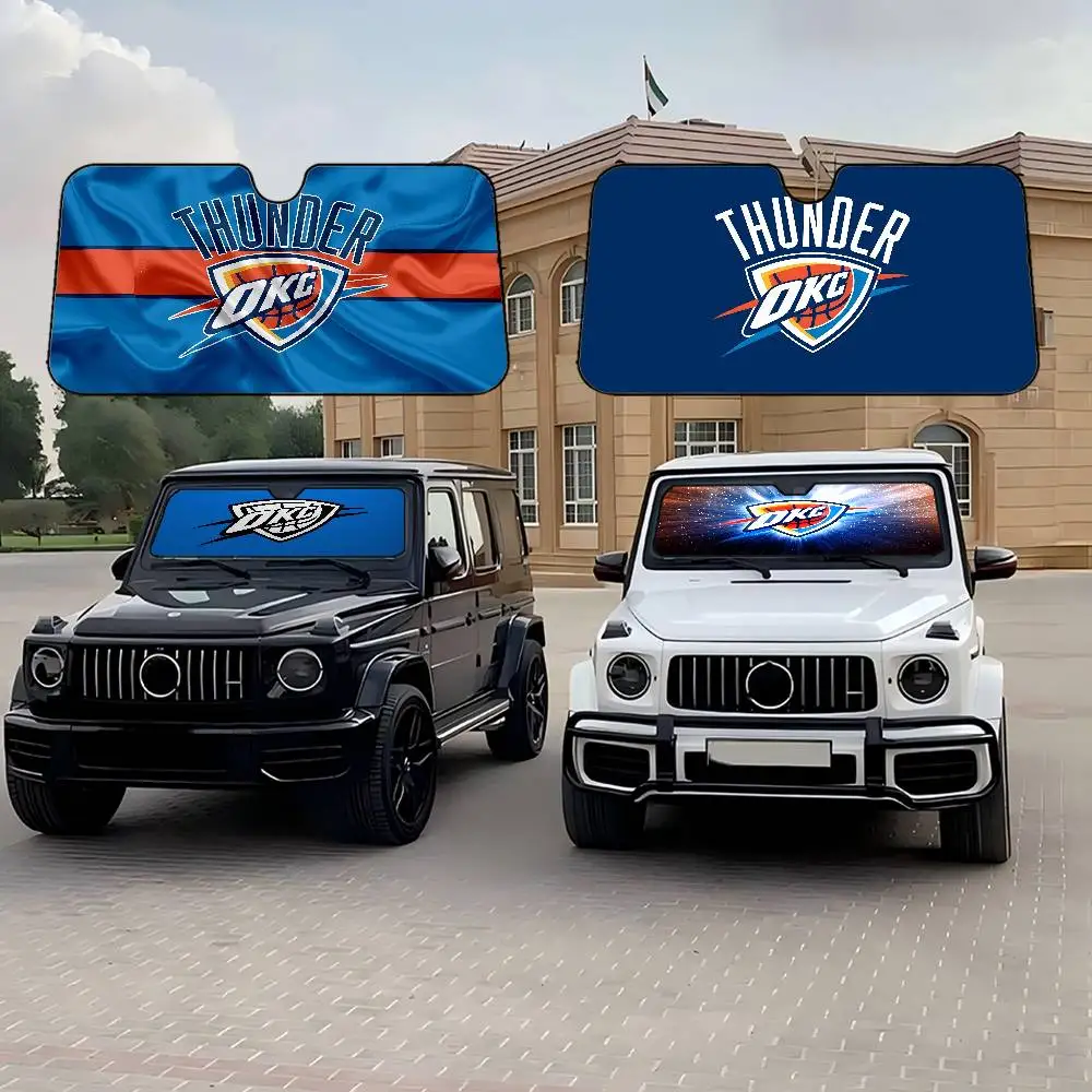 

Logo O-OKC Thunder Car Windshield Funny Sun Shade Foldable UV Ray Sun Visor Protector Sunshade For Front Window