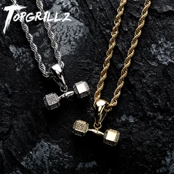 TOPGRILLZ Hip Hop Classic Dumbbell & Color Preservation Waterproof Rhinestone Pendant Hip Hop Rock Fashion Jewelry Gift For Men