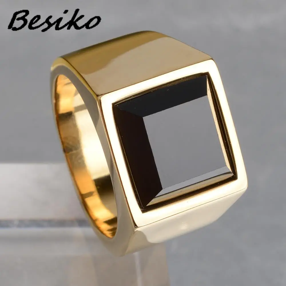 

Besiko Trendy Men Square Black Stone Ring Stainless Steel Retro Signet Rings Rock Punk Male Jewelry Boyfriend Gift Dropshipping