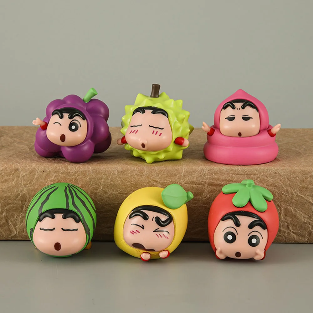 

Новинка 6 шт./лот Crayon Shin-chan аниме креативные фрукты Shin-chan мини Экшн-фигурки из ПВХ украшение комнаты подарок для детей милые игрушки куклы