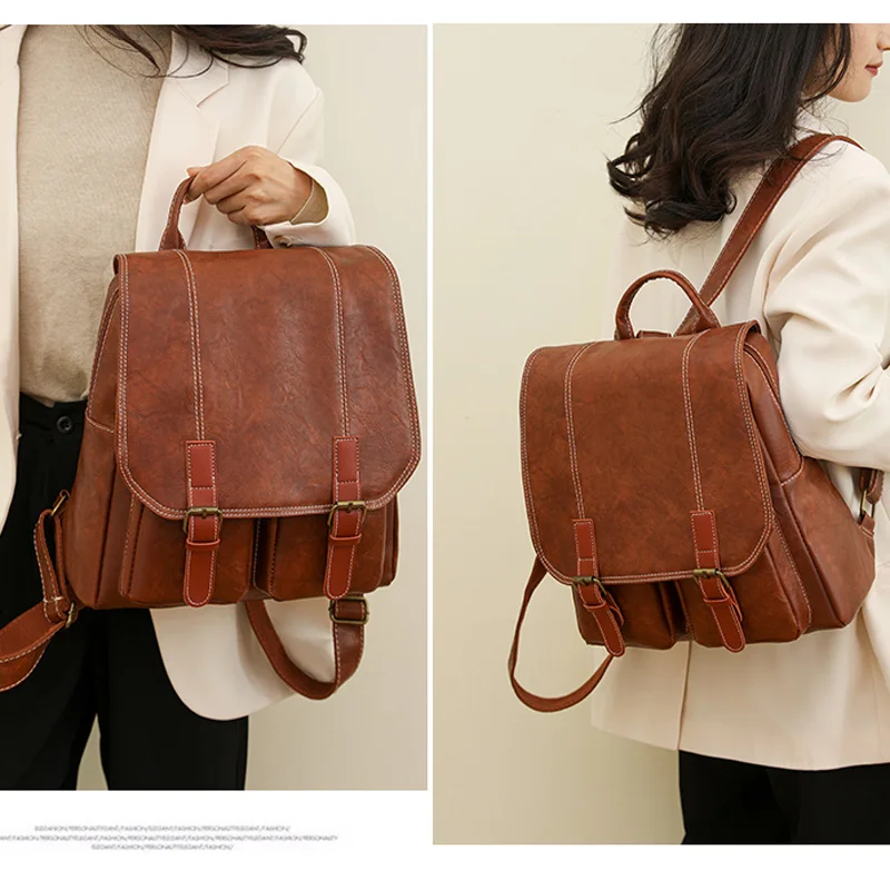 2026 New Women Backpack Soft Leather Large Capacity Travel Backpacks Vintage School Bag for Teenage Girls Men Female Laptop Bags