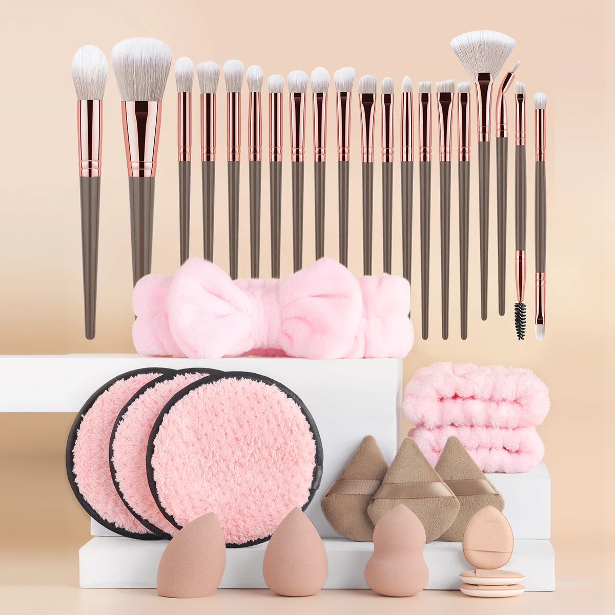 31pcs Makeup Tool Kit Brushes with Wash Bag Multi Style Makeup Powder Puff Value Set Gift for Beginners Female