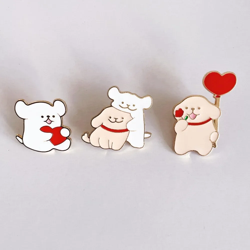 Korean Cute Cartoon Line Puppy Pin Cartoon Badges Dog Brooch Cute Brown White Animal Pins Men Women Denim Jackets Collar Gifts