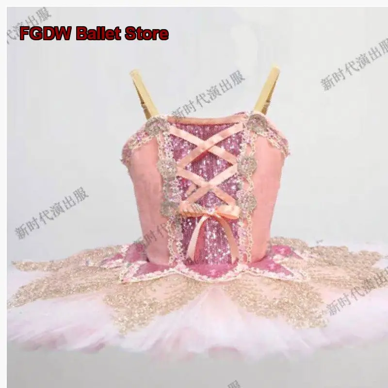 pink-dress-bow-tie-tutu-skirt-little-swan-spaghetti-strap-performance-costume-sugar-plum-fairy-performance