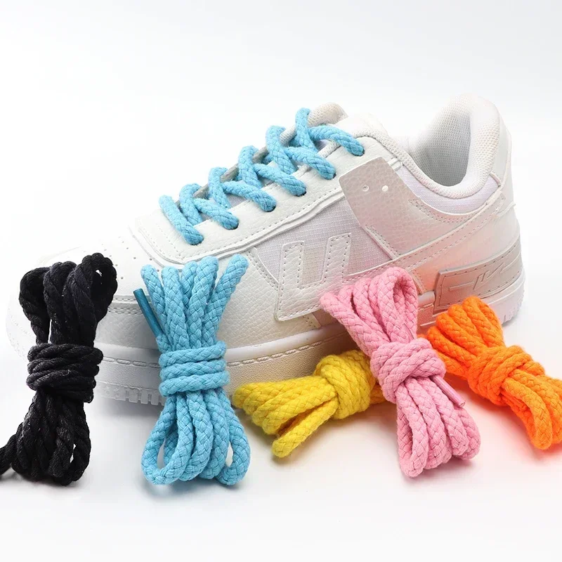 Solid Color Thick Rope Braided Round Shoelaces Multicolor Durable Cotton Shoe Strings for Casual Sneakers Skate Board Shoe Decor