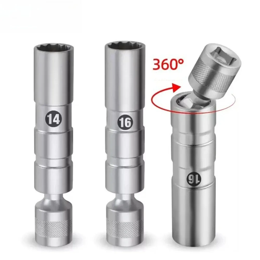

14mm 16mm 18mm 21mm Universal Joint Spark Plug Socket With Magnetic Thin Wall 12 Angle Flexible Socket Wrench Car Repair Tool