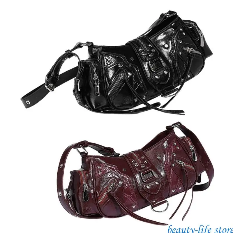 

Women Bag Multi-Pockets Armpit Bag Rivets Commuting Bag Retro Shoulder Bag 517D