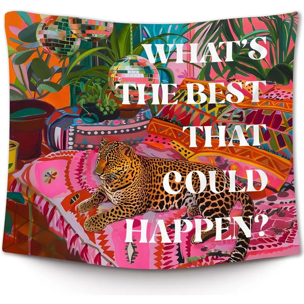 

Leopard Disco Tapestry, Retro Maximalist Wall Hanging for Bedroom, Groovy Decor Art for Teen Girls, 50x60in
