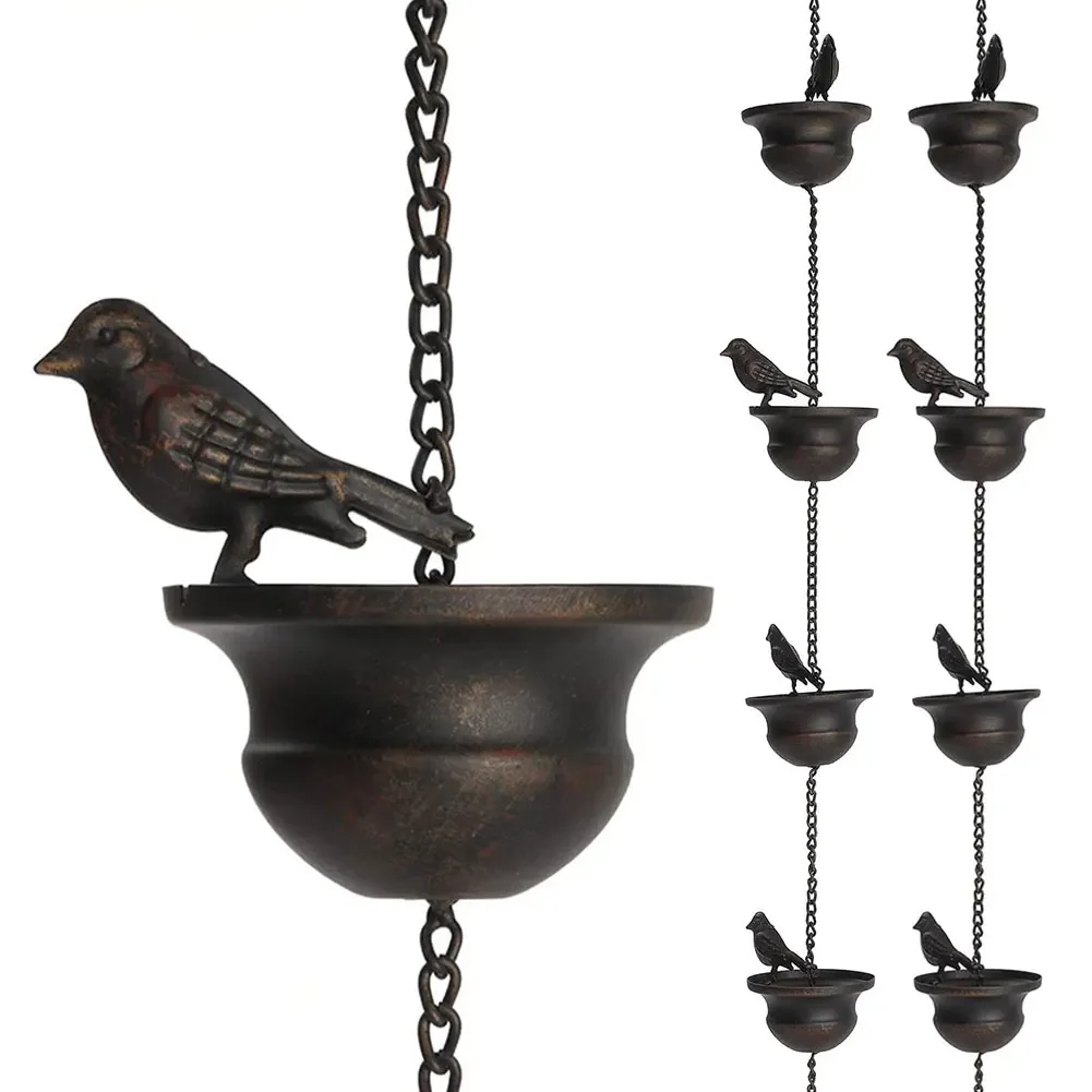 Hanging 8 Feet Birds On Cups Rain Chain Mobile Metal Rainwater Catcher Chain Replacement Downspout Decoration for Gutter Roof