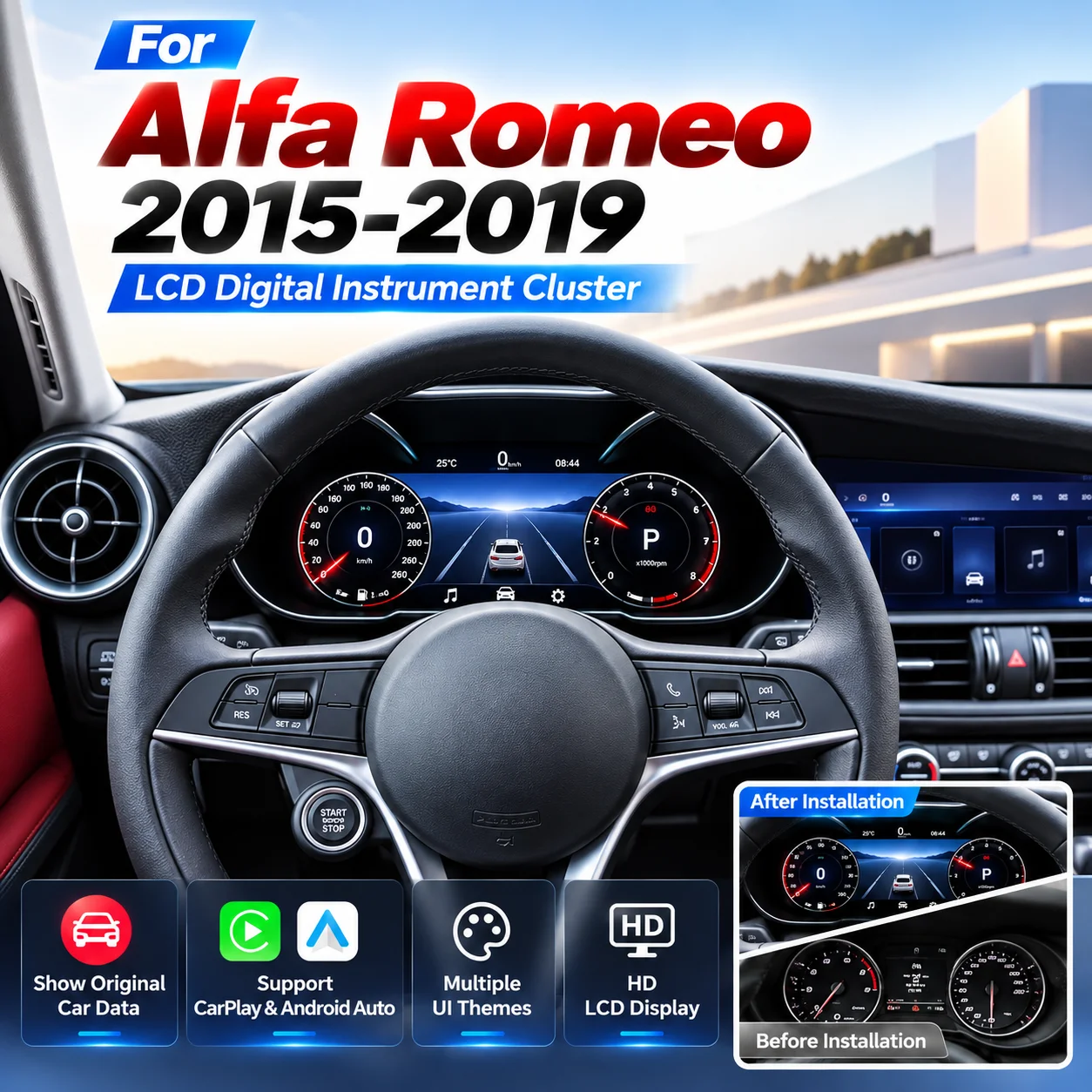 Digital Instrument Cluster For Alfa Romeo Giulia Stelvio 2015-2020 Virtual Cockpit LCD Dashboard Speedometer Multimedia Display