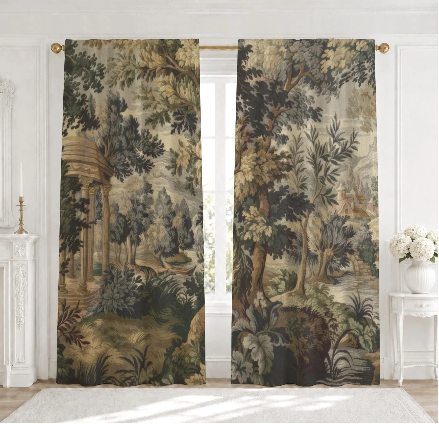 Vintage English Country Garden Mural Curtains for Living Room Home Decor Window Drapes