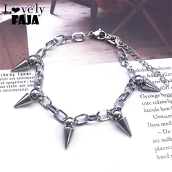 Goth Nightclub Rivet Tassel Punk Bracelet Women Men Hip Hop Rock Stainless Steel Spike Rivet Bangle Adjustable Bracelets Jewelry