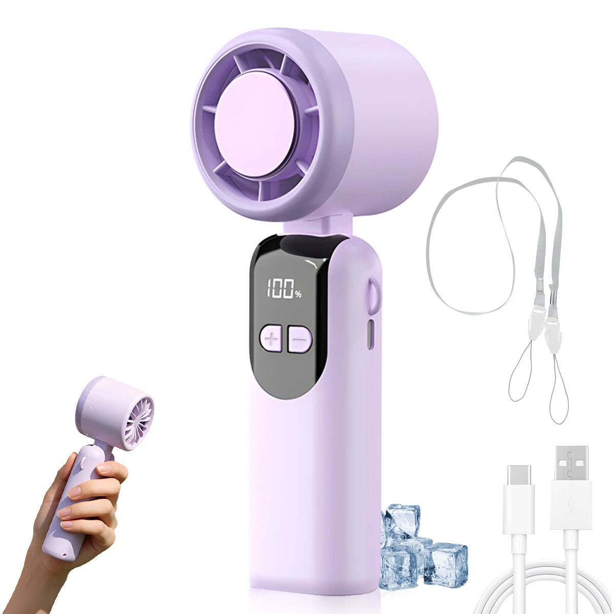 Portable Handheld Fan 2400mAh 5-Speed Settings Foldable Neck-Wear Fan Perfect for Summer Outdoors and Travel Cooling Fan