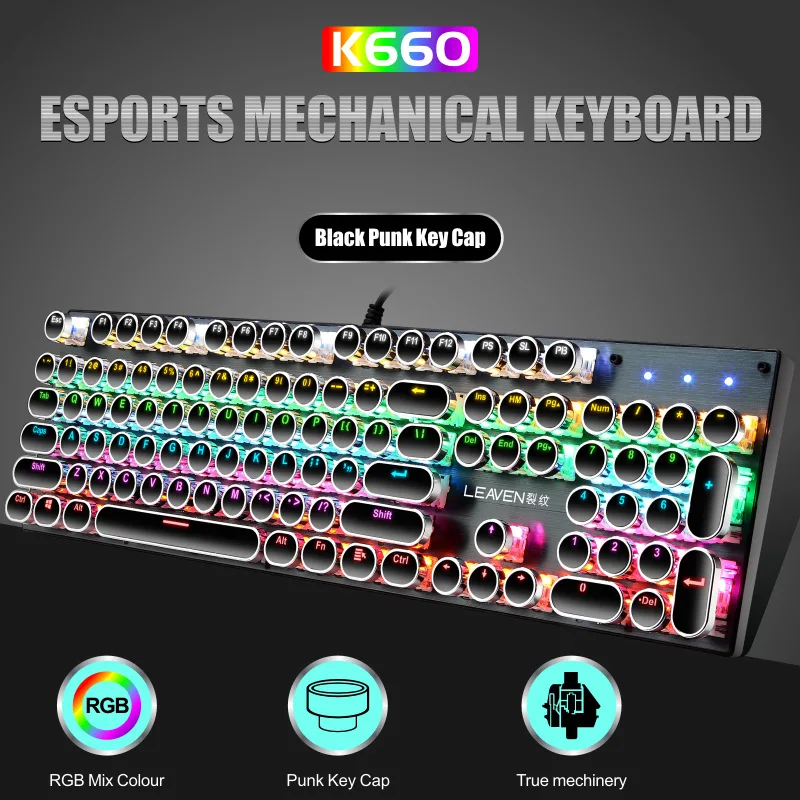 

K660 Real Mechanical Keyboard USB Wired Game Light RGB Computer Green Axis Mechanical Keyboard Ebay