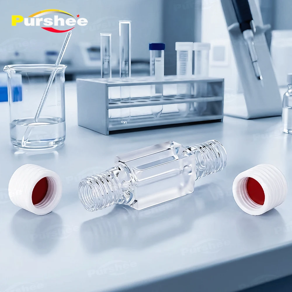 JGS1 Quartz Cuvette M10 Double External Thread Sealed Type 10mm Pathlength 2&4 Sides Light Flow Cuvette for Optical Analysis
