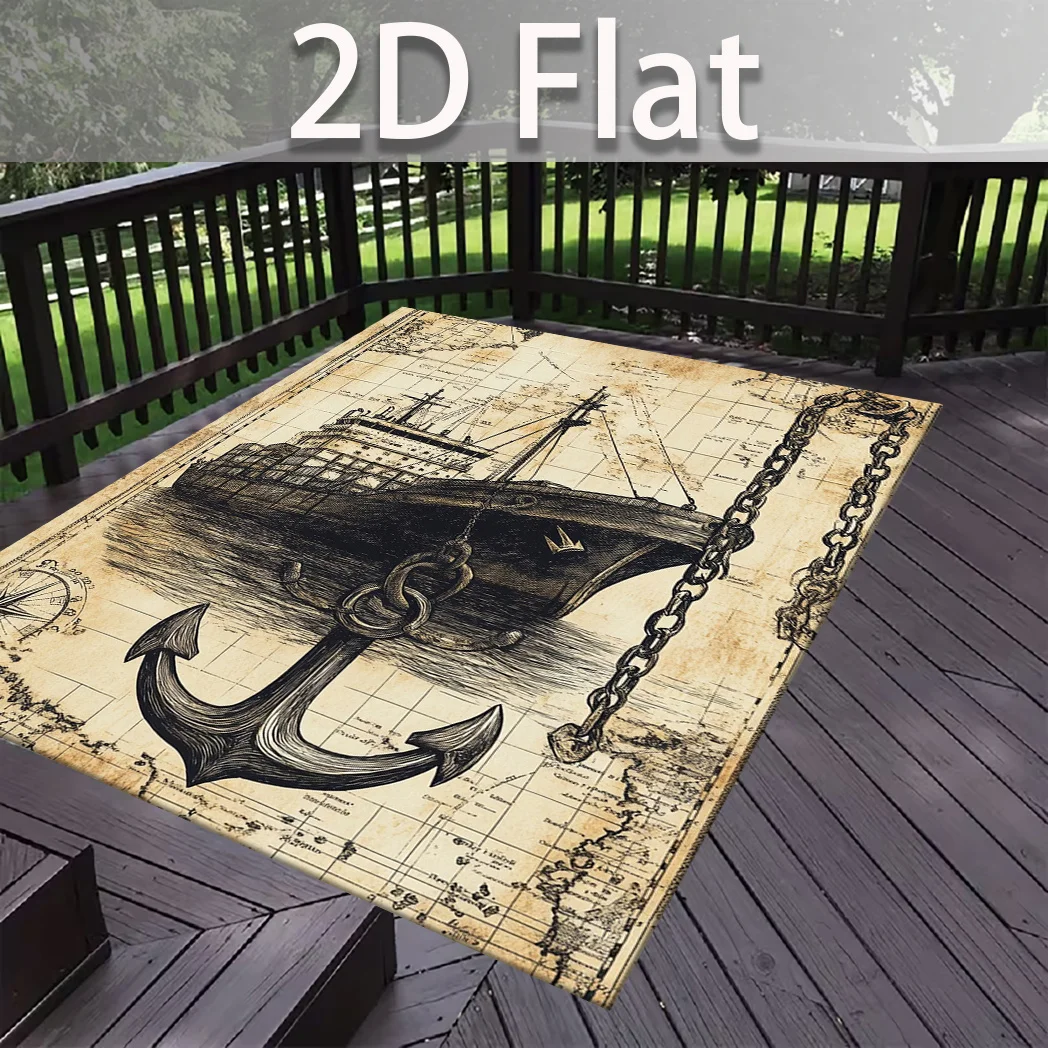 1pc 2D Flat Retro Nautical Ship Map Rectangle Area Rug, Versatile Home Decor, Ideal Gift, Perfect for Living Room Bedroom