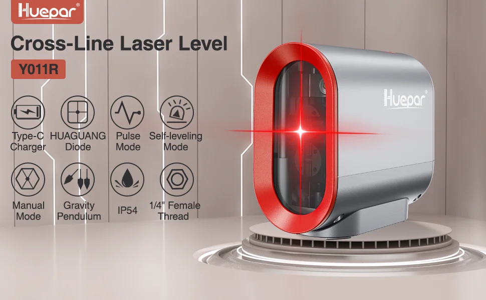 Huepar Y011R Laser Level, Crosshair Rotating Horizontal, Second-line Wavelength 520 ± 10NM