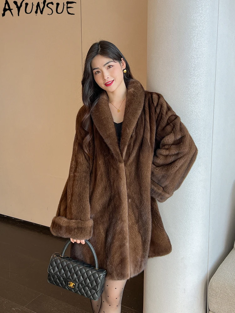 

AYUNSUE Natural Velvet Mink Fur Coat Woman Luxury Whole Mink Coat for Woman Clothes Vintage Fur Coat High Quality Кофта С Мехом