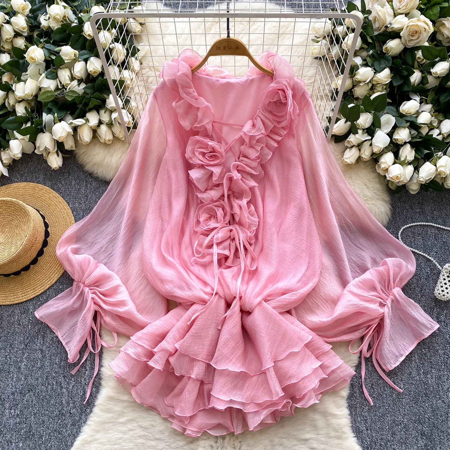 

French chic Three-dimensional slim fairycore dress women's summer waist Beach dresses women clothing mini dress