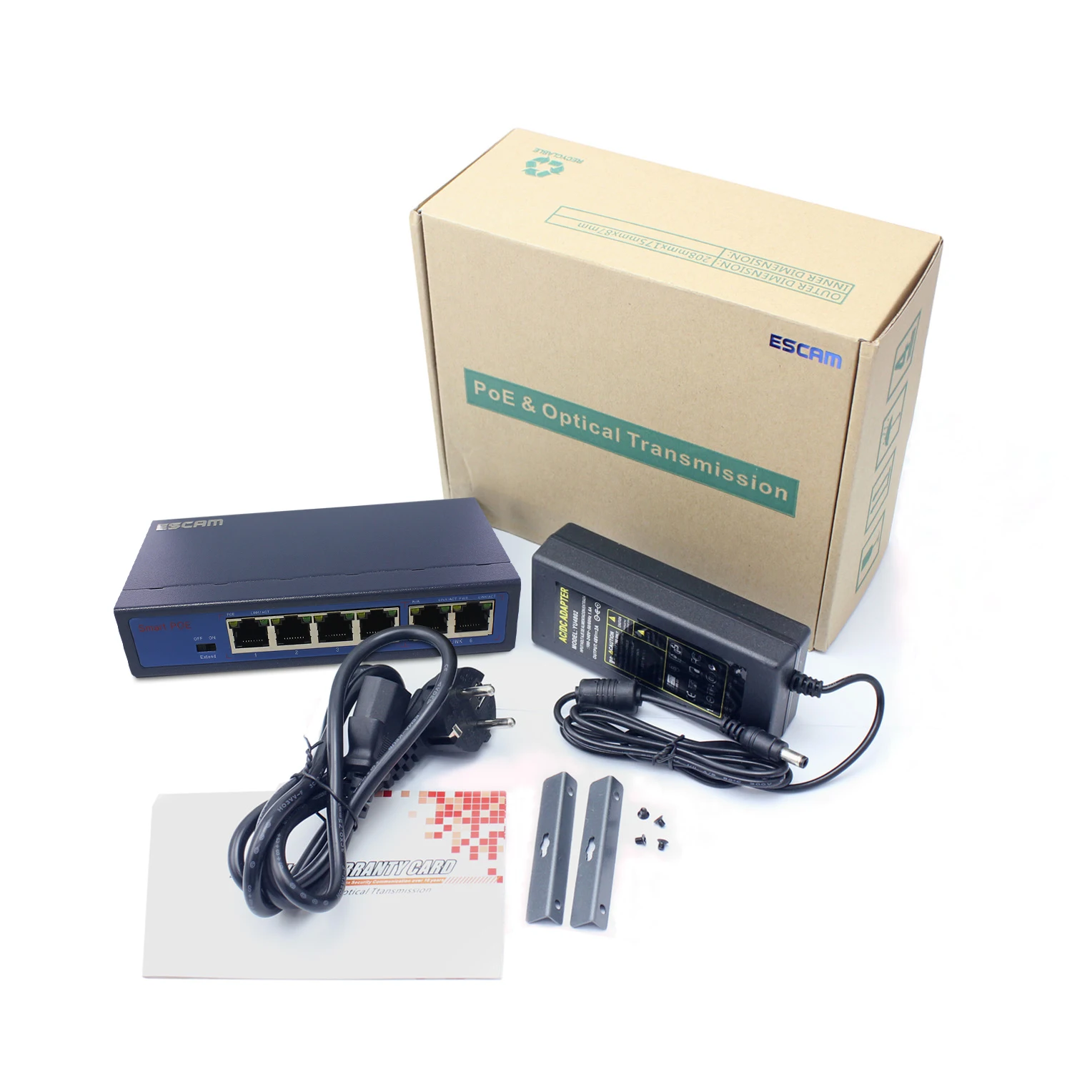 ESCAM 4+2Channel Fast Ethernet POE Switch for Network POE IP Cameras Spliter