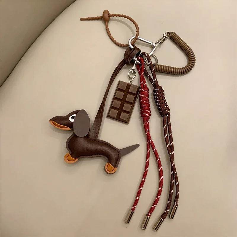 Cute Dachshund Bag Pendant Jewelry Trinket Key Ring For Mobile Phone Bag Accessories Creative Keychain Couple Jewelry Gift 2024