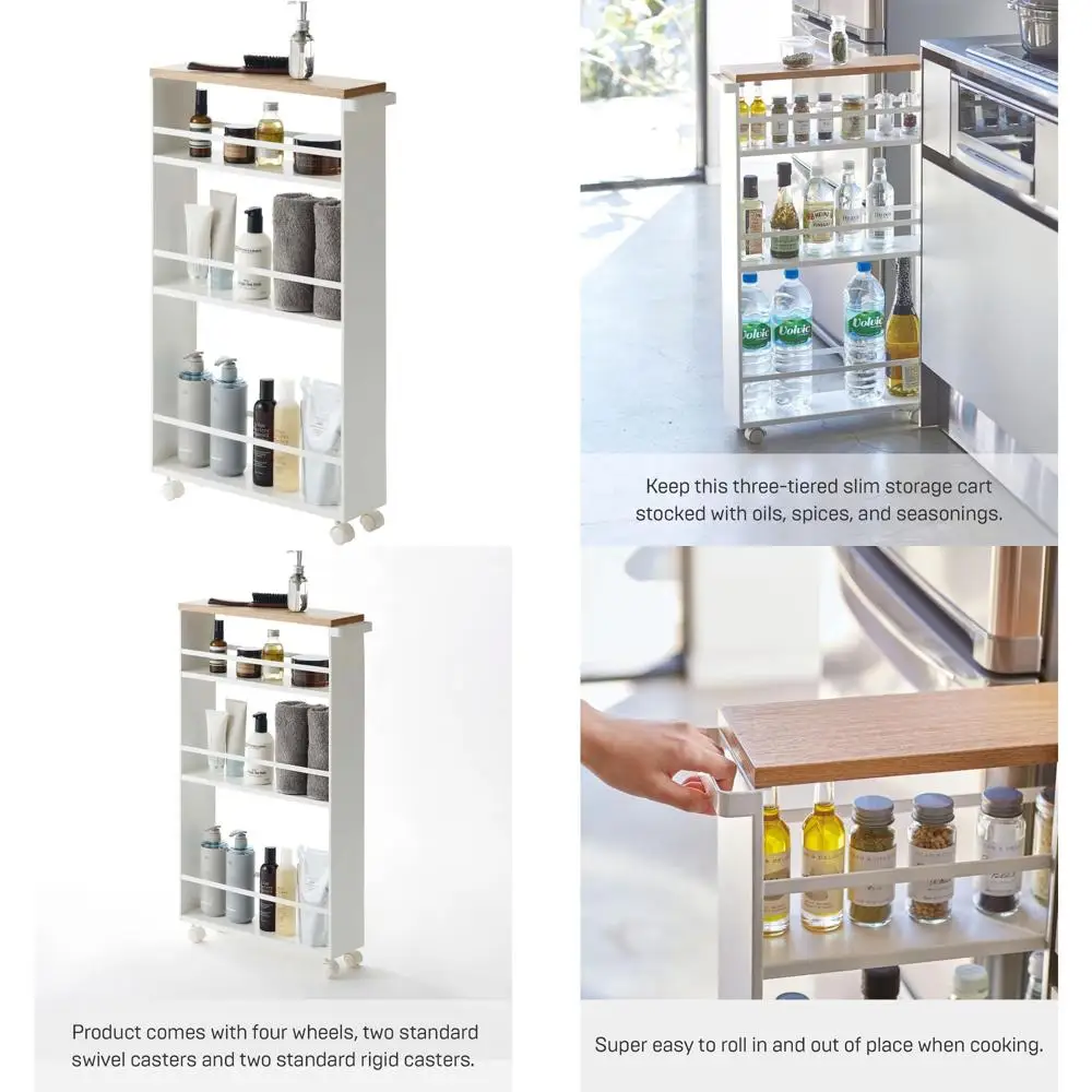 YAMAZAKI home Tower Rolling Slim Storage Cart With Handle White