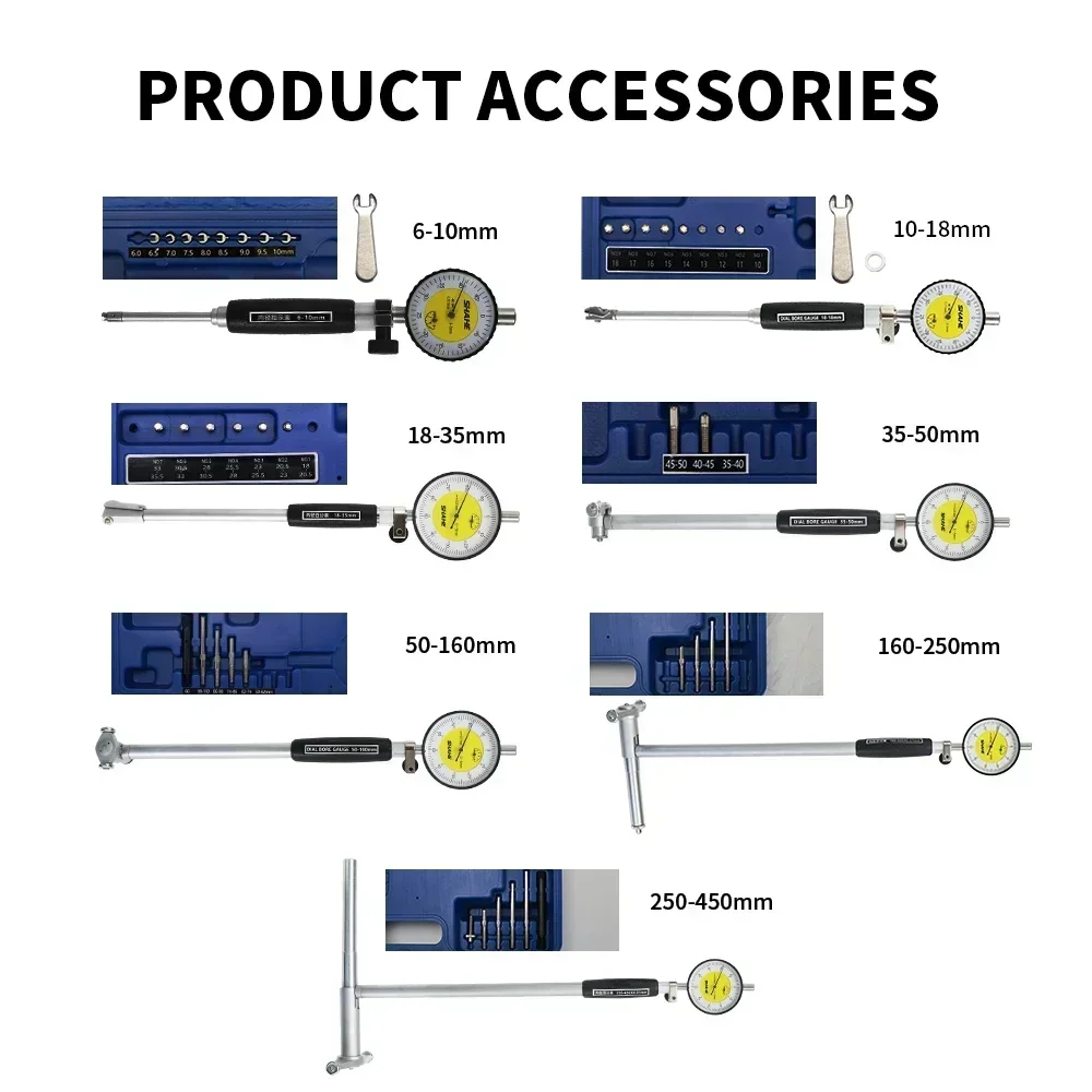 SHAHE 250-450 mm 0.01 mm Bore Gauge Indicator High Accuracy Dial Bore Gauge Hole Diameter Measure Bore Measurement