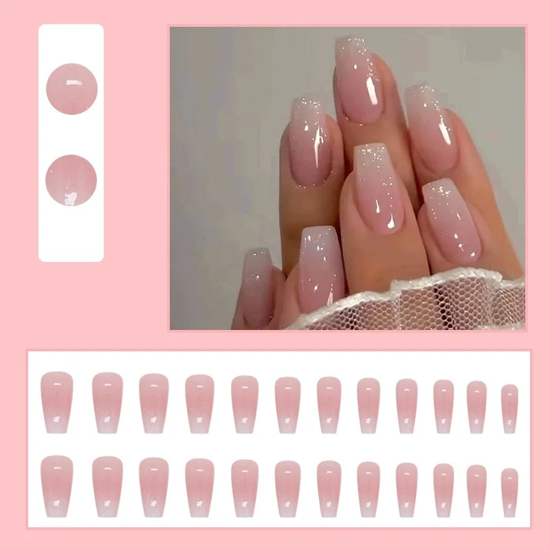 Medium Coffin false nails Fingernails Press on Nails Tips Gradient Fake Nails French Ballerina Nail Waterproof Faux