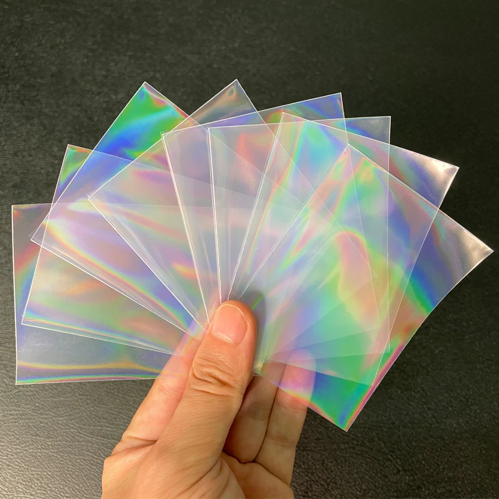 100pcs Cards Sleeves  Rainbow Foil Transparent Laser Clear YGO Board Game Holographic Photo Protector Trading Cards Shield Cover